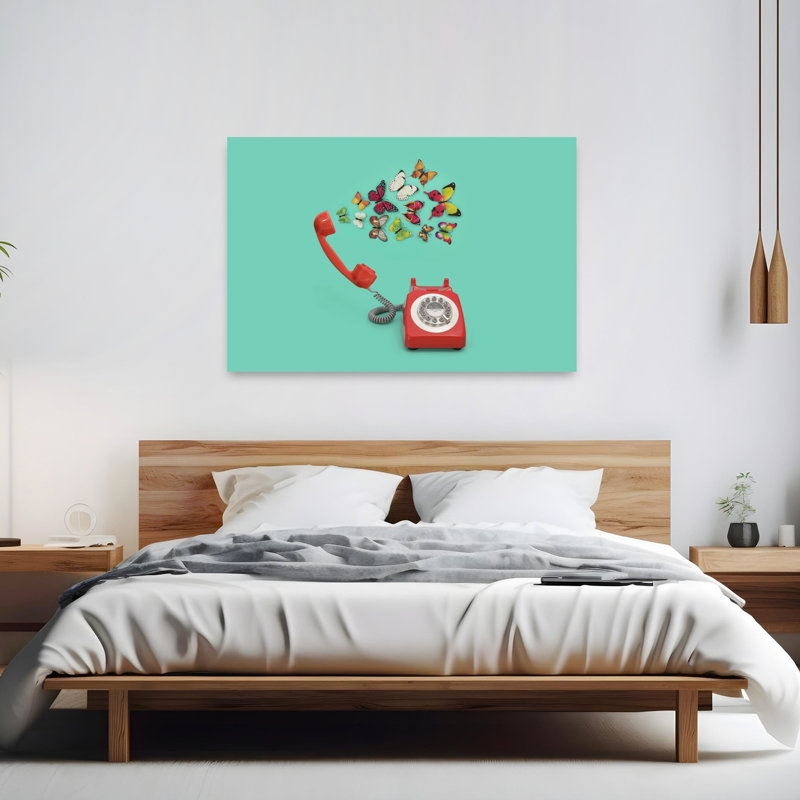 Papillon rouge, papillons rétro, art mural rétro, 40" H x 60" W
