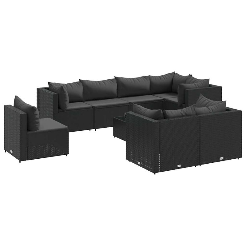 Ensemble de patio 8 pièces avec coussins en polyester brun Latitude Run®, Noir, noir, noir, noir
