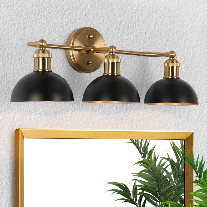 Éclairage pour salle de bain moderne à 3 lumières à intensité variable noir / laiton Mantasha, Noir / or