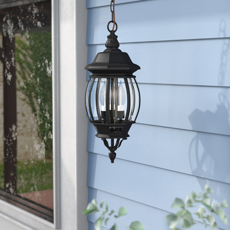 3 - Light Outdoor Hanging Lantern, Textured Black
