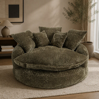 Fauteuil de 55 po en mousse de polyester, chaise ronde surdimensionnée avec coussins
