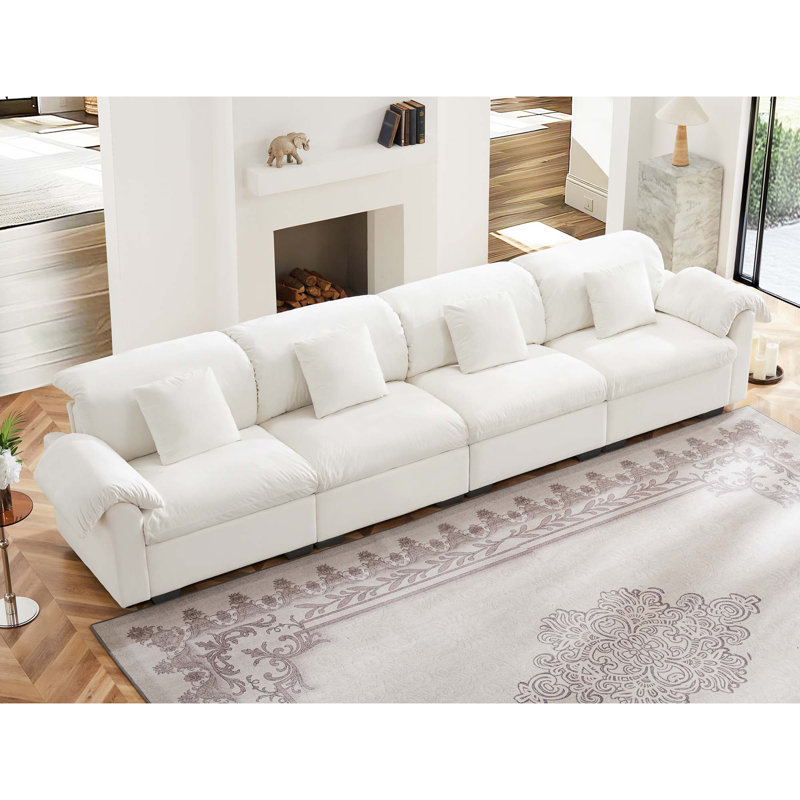 Grand canapé modulaire à assise profonde avec sièges de rangement, Velours blanc