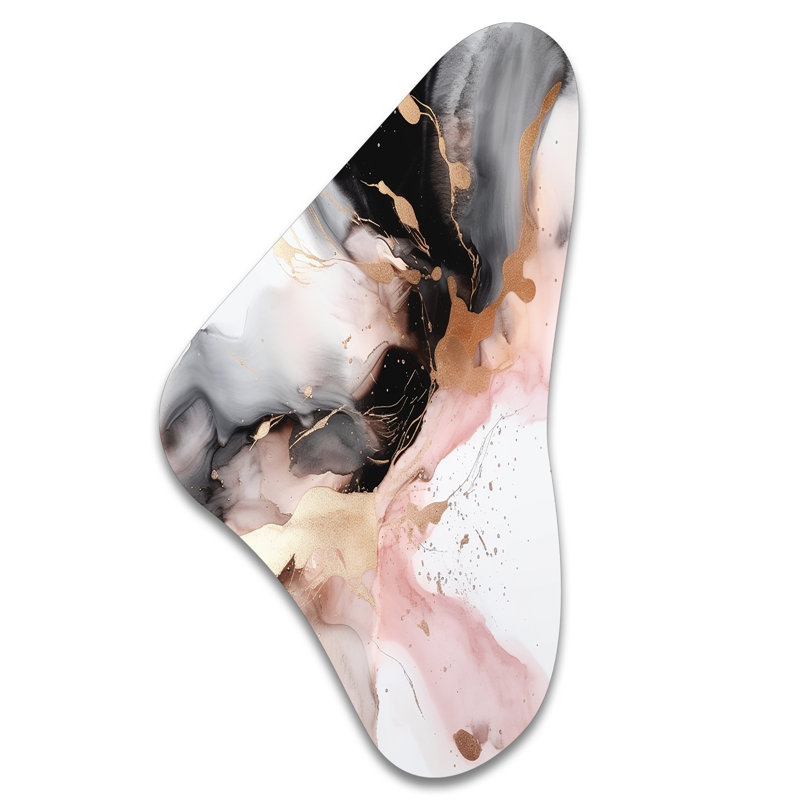 Art textuel asymétrique en métal rose et noir texturé, H 39 po x l 21 po x P 1 po