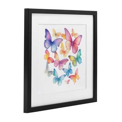Rainbow Butterflies Rabble Framed Print Under Glass, design by Creative Studio