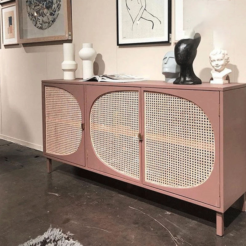 Armoire de rangement moderne en rotin minimaliste, Rose
