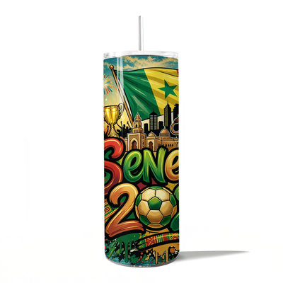 Verre 20 oz avec couvercle et paille en acier inoxydable, coupe du monde de football
