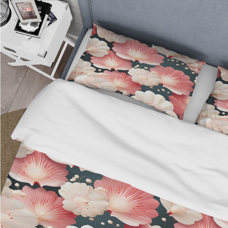 Ensemble de housse de couette rose à motif de coquillages Delight, Housse de couette simple + 1 taie décorative stan