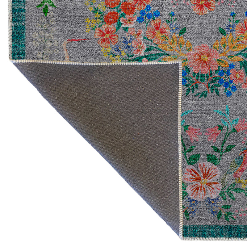 Grey Theme Multicolored Floral Patterned Colorful Woven Base Carpet, Runner 2'8" x 7'11"