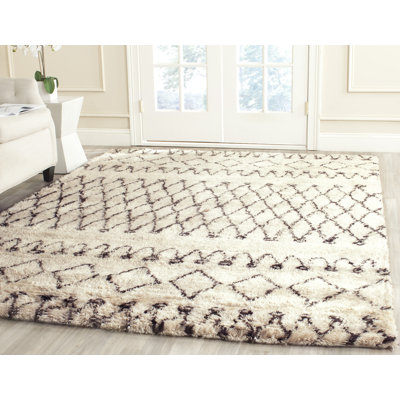 Tapis ivoire / brun en laine touffeté à la main Clem Southwestern