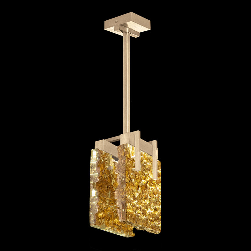 Luminaire suspendu rectangulaire 7,75 po Terra, Or, Feuille d’or, H 16 po x l 7,75 po x P 7 po