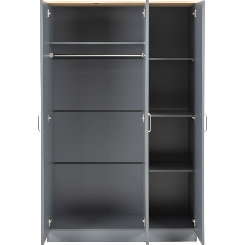 Henryville 3 Door Manufactured Wood Wardrobe, Grey