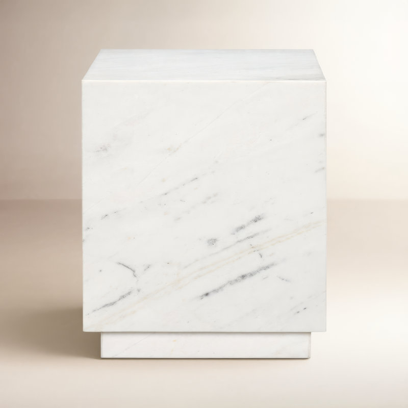 Hatten Matteo Solid Marble Square Side Table, White