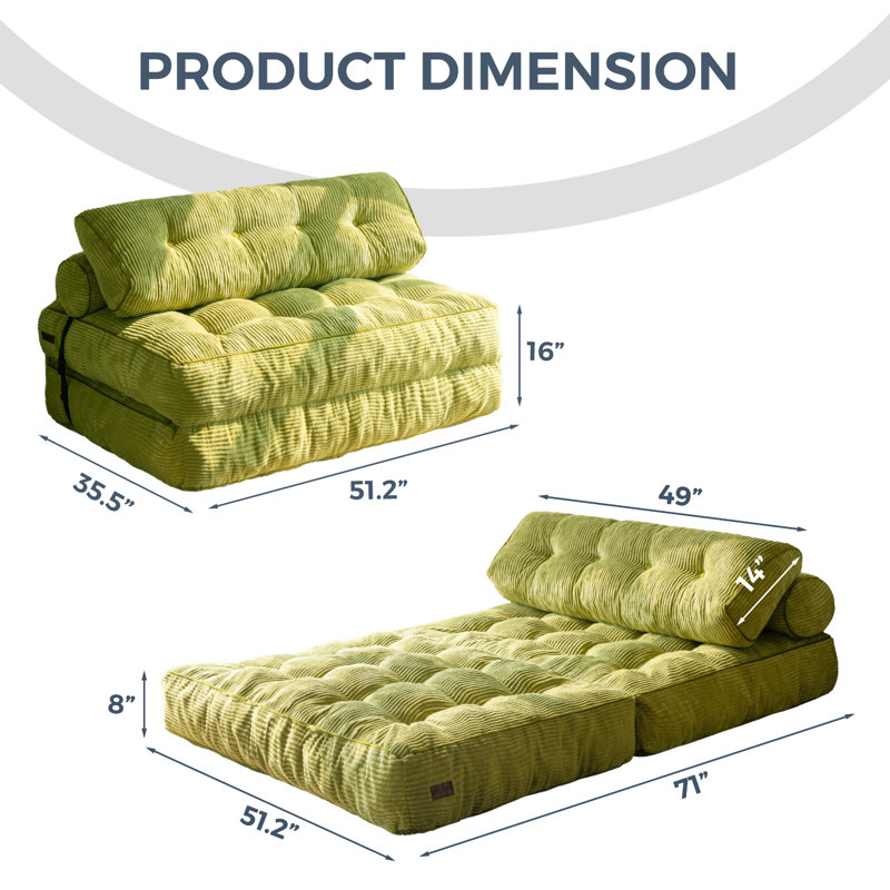 Boneless 8" Futon mattress, Folding Sofa Bed, Green, Double