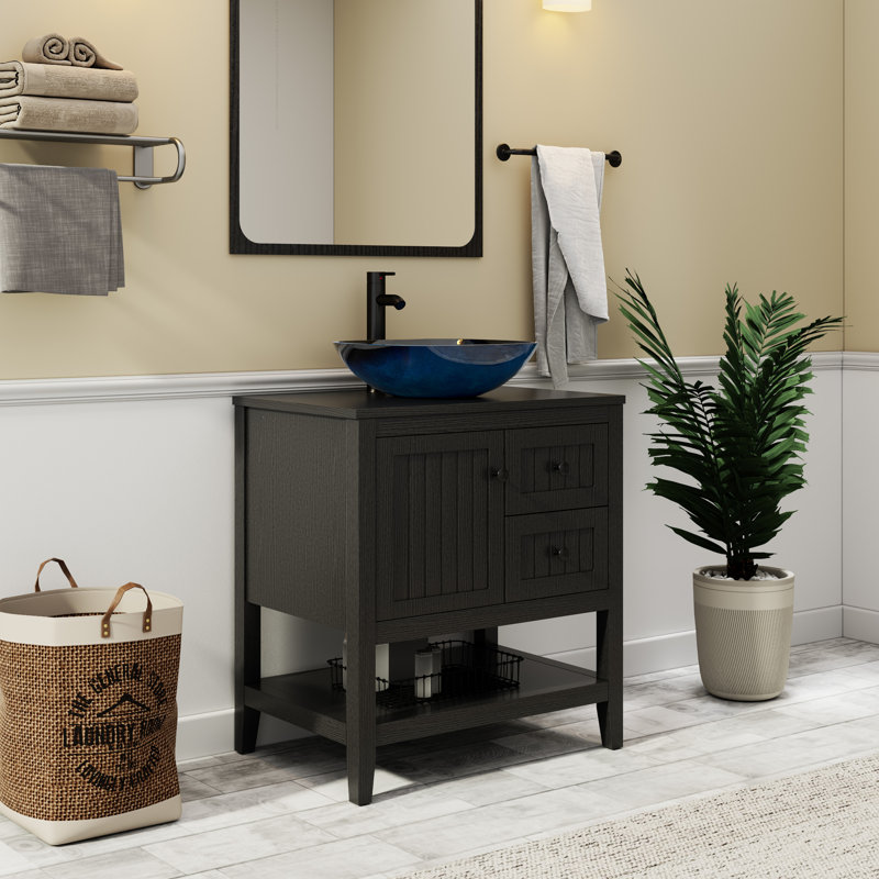 Sharee 30" Single Bathroom Vanity Set With Vessel Sink, Faucet And Drain, Assembly Required, Black