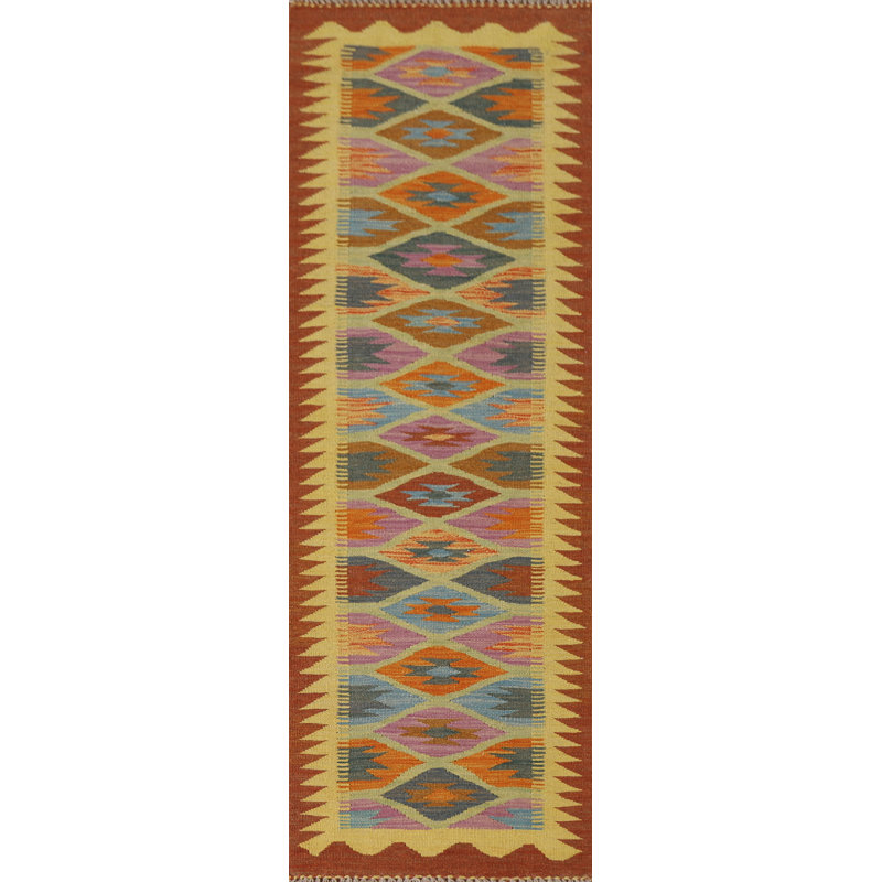 Tapis de couloir oriental réversible en laine Kilim 2x7