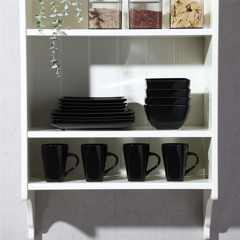 Kenard 16 Piece Porcelain China Dinnerware Set - Service for 4, Black