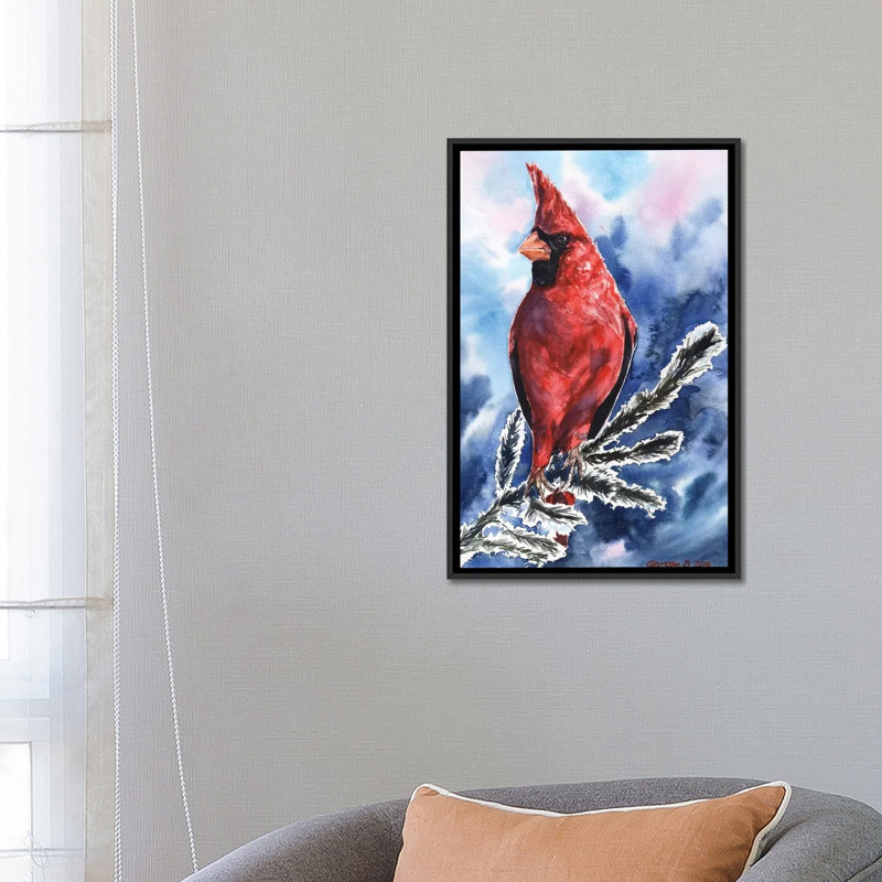 «Cardinal», reproduction sur toile, H 26 po x l 18 po x P 1,5 po, Toile avec cadre noir, Pas de tapis