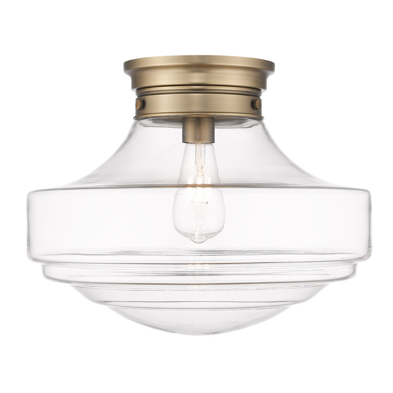 Plafonnier encastré 1 lumière 16 po Ilona, Verre transparent, Laiton moderne