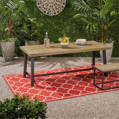 Table de salle à manger d'extérieur en bois d'acacia, gris / métal rustique