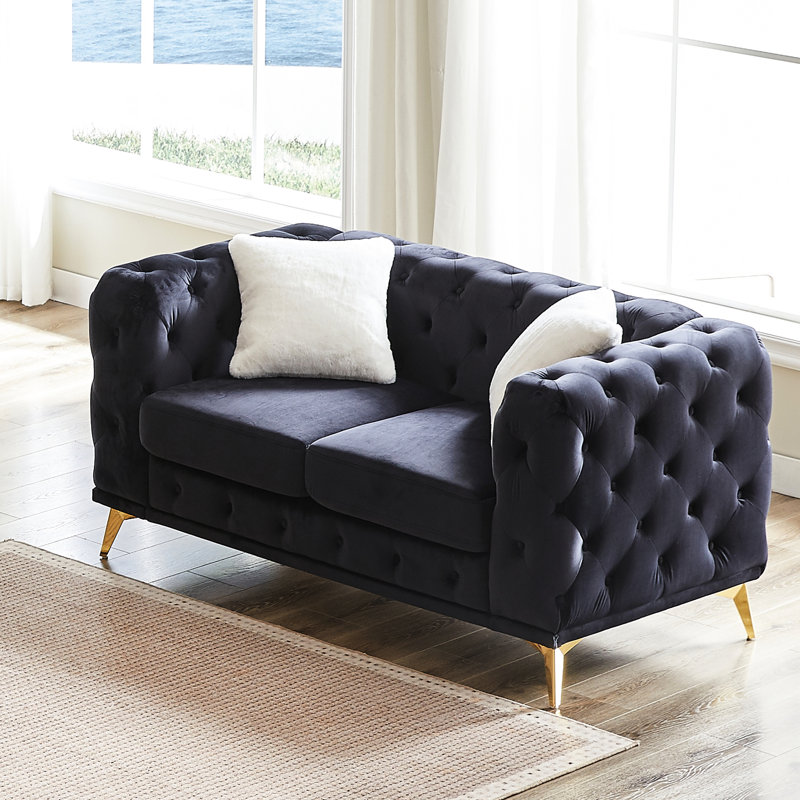 60,85 po, velours de style, boutons, 2 coussins, pieds en métal, coussins à ressorts et en mousse, chambres de 60,85 po avec conception à boutons, pieds aux couleurs contrastées, structure en bois massif, confortable pour trois personnes, convient