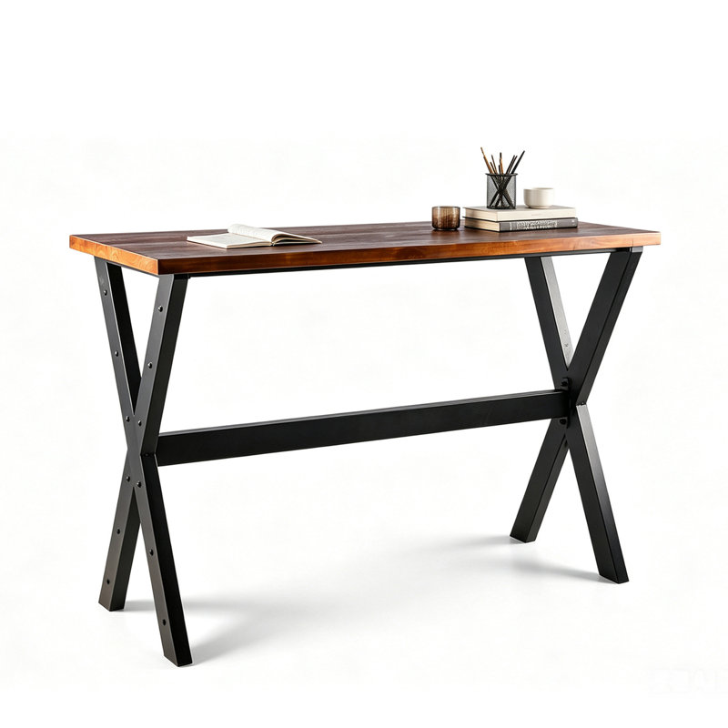 Raihan Pine Solid Wood Top Metal Base Dining Table, 19.69" L x 62.99" W
