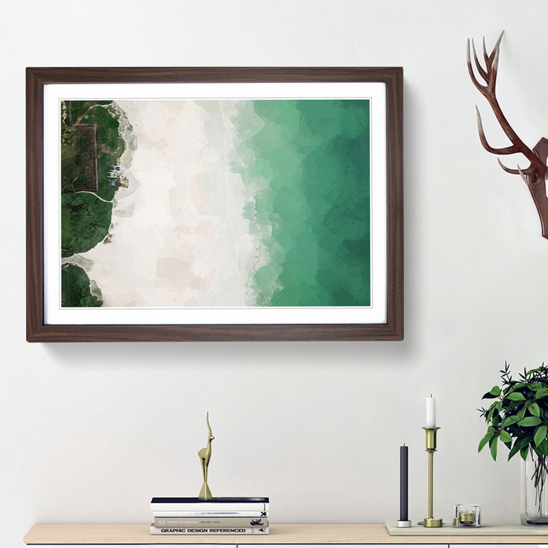 The Green Kalama Beach in Hawaii in Abstract - Picture Frame Graphic Art Print, 62cm H x 87cm W x 2cm D, Walnut Framed