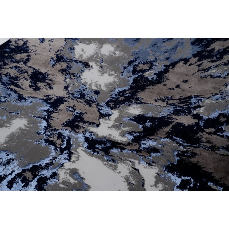 Abstract Area Rug, Rectangle 60 x 110 cm, Navy
