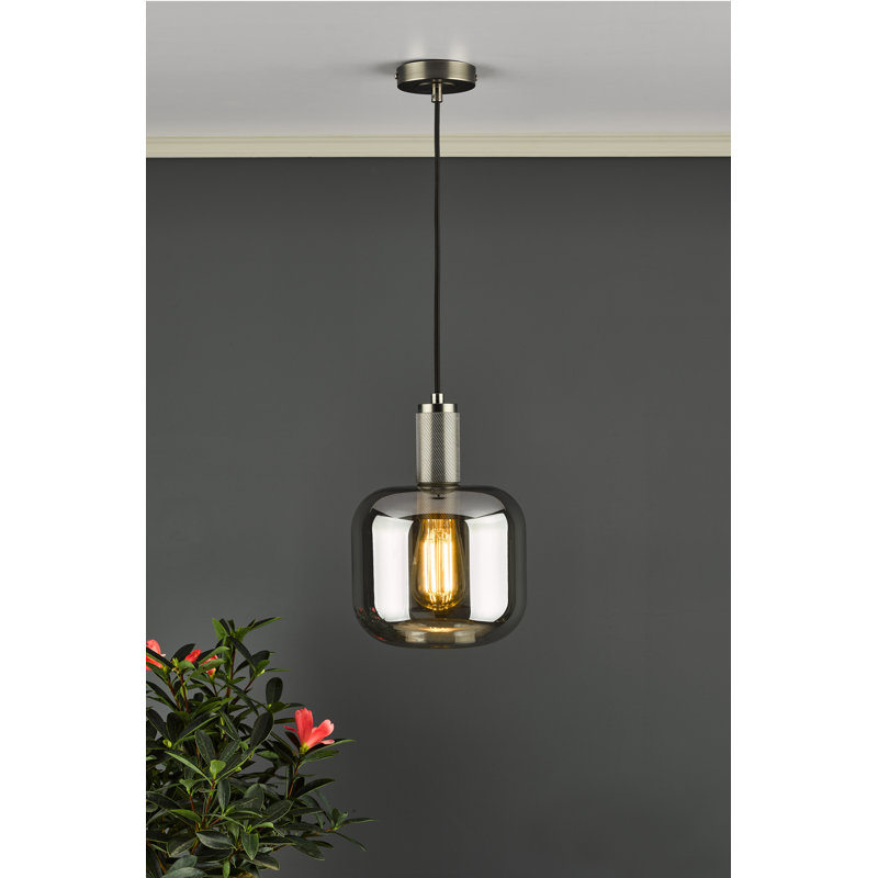 Nikolas 1LT SUSPENSION KNURLED CW SMOKED GLASS, Natural Brass