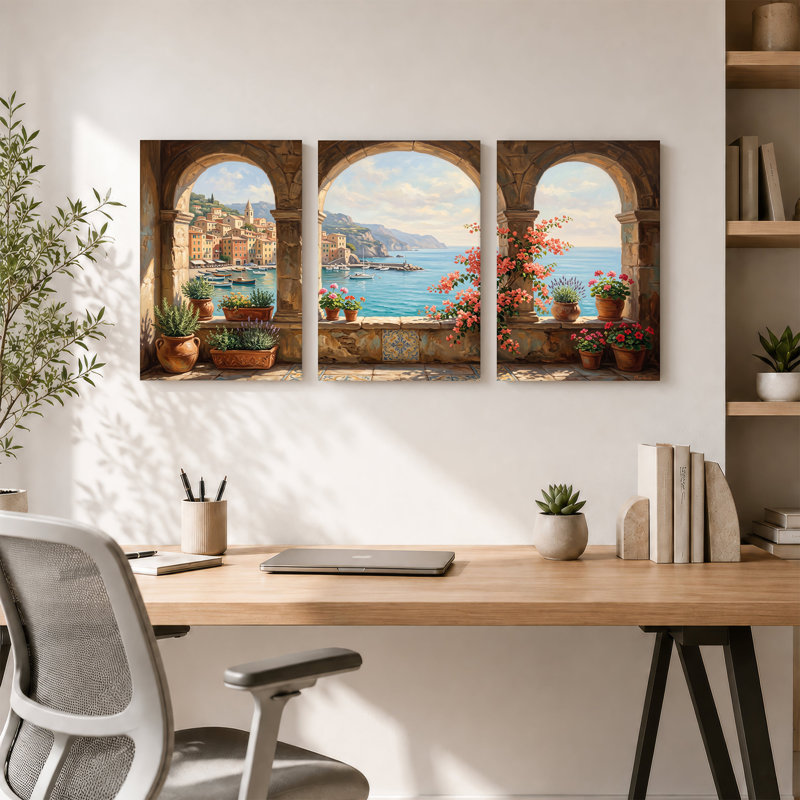 Ensemble de 3 toiles sur la Méditerranée, H 36 po x l 24 po x 3 pièces