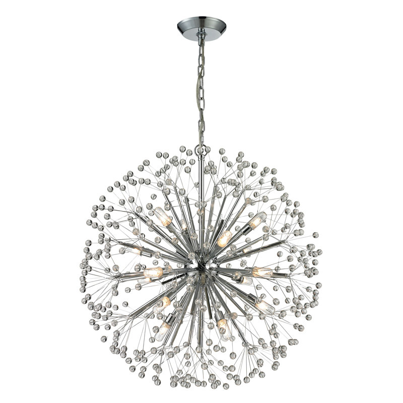 Lustre à 16 lumières de 27 po de largeur Starburst - Chrome poli, H 30 po x l 27 po x P 27 po