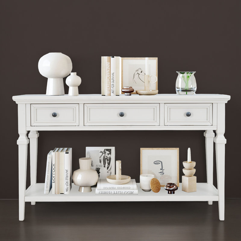 Console en bois massif 50,11 po Eulan, Blanc antique