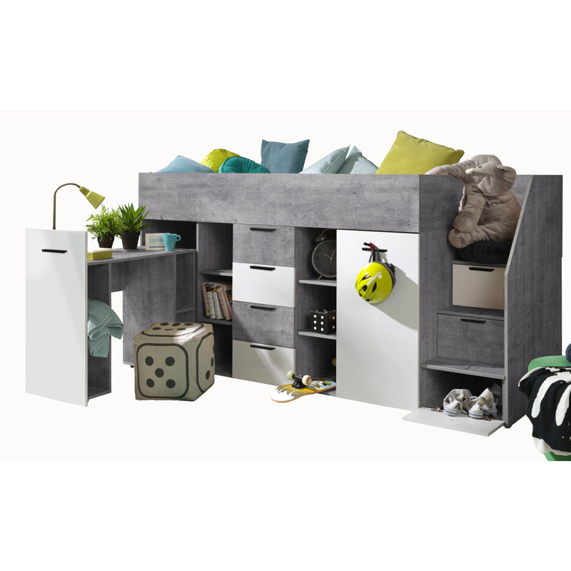 Coleen Loft Bed with Storage Included with Desk Included, White