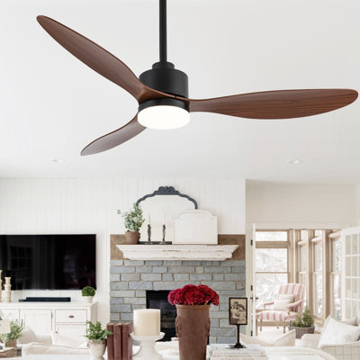 Loritta 52'' 3 - Blade Large Indooor Ceiling Fan With Light Kit and Remote, 3 LED Colours, 6 Speed Noiseless DC Motor, 5'' Downrod, Timer