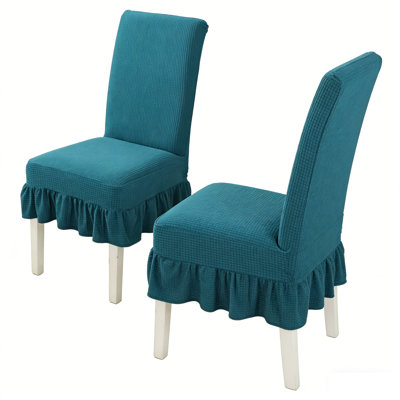 2 PCS Stretch Parsons Dining Chair Covers with Ruffled Skirt, Elastic Slipcovers for High Back Chairs, Wrinkle-Resistant Fabric Protection for Dining Room, Restaurant, Banquet