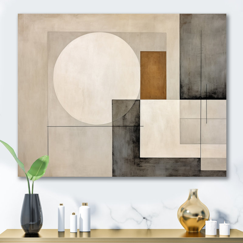 Beige Brown Suprematism Harmonic Convergence - Abstract Suprematism Large Wall Art, 30" H x 40" W x 1.5" D, Wrapped Canvas