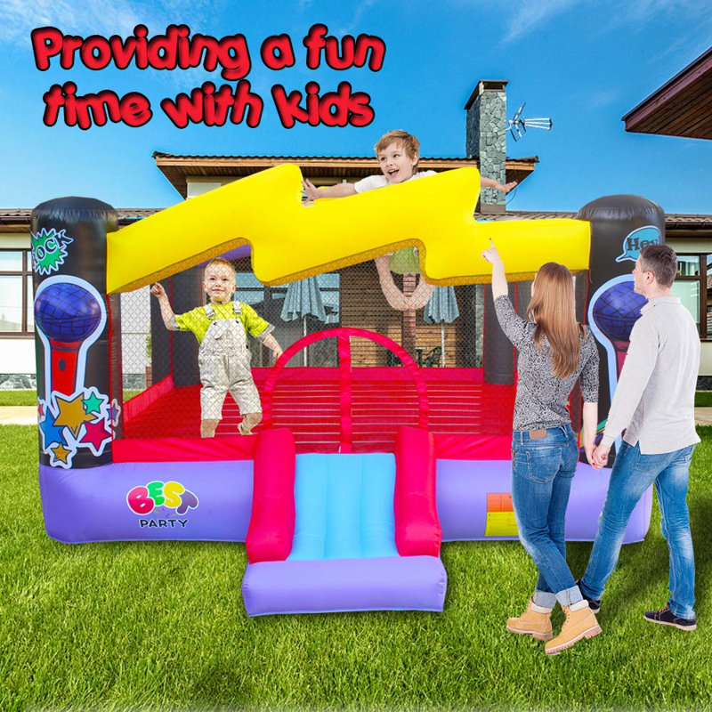 Multicolored Inflatable Bounce House with Slide and Air Blower