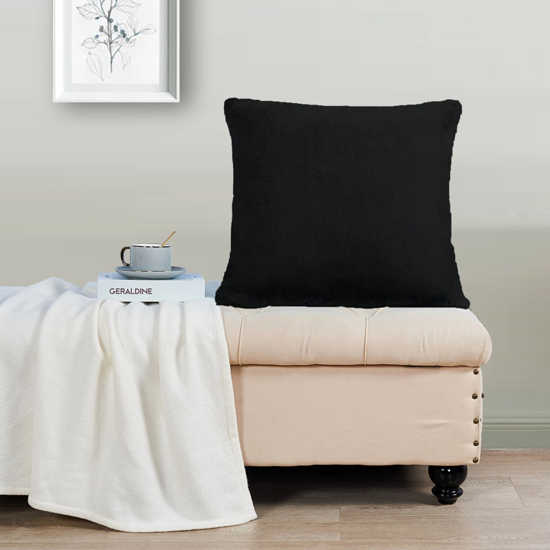  Faux Fur Throw Square Pillow Cover, Pirate Black