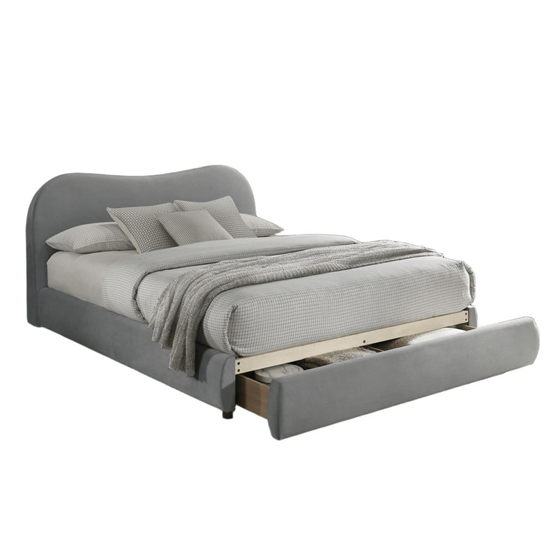 Lit 1 pièce Boucle, tête de lit courbée avec rangement FB, Roi, Gris clair