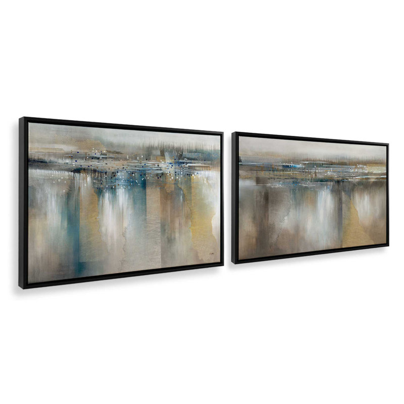 Moody Drift Lines, ensemble de 2 impressions, 36 po x 24 po, Toile avec cadre, Noir satiné