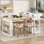 Table de salle à manger extensible avec plateau de table pliable, table de bar avec tiroirs et prise de courant, îlot de cuisine avec roulettes et crochets, buffet pour la cuisine et la salle à manger (blanc crème + naturel)-1782805518