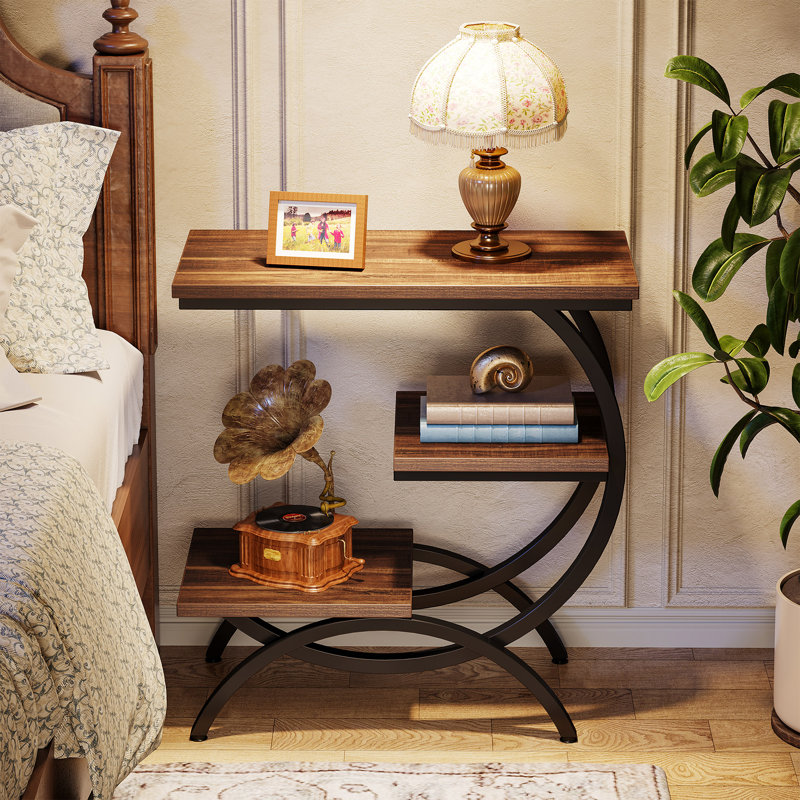 3-Tier C-Shaped End Table Set, 2PCS, Dark Brown/Black