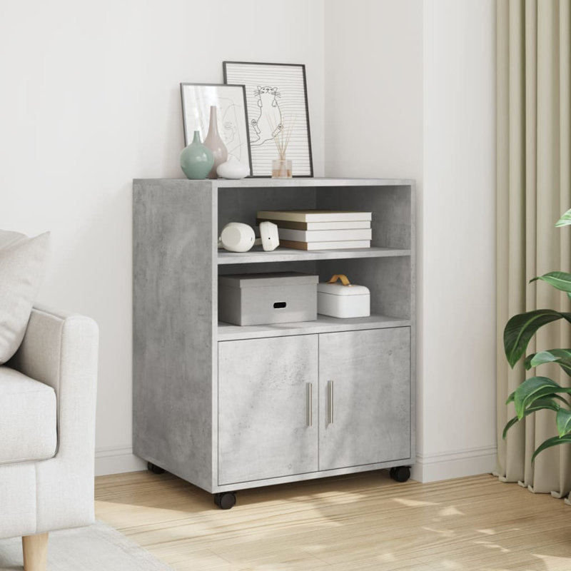 Rolling Cabinet Engineered Wood, Concrete Grey