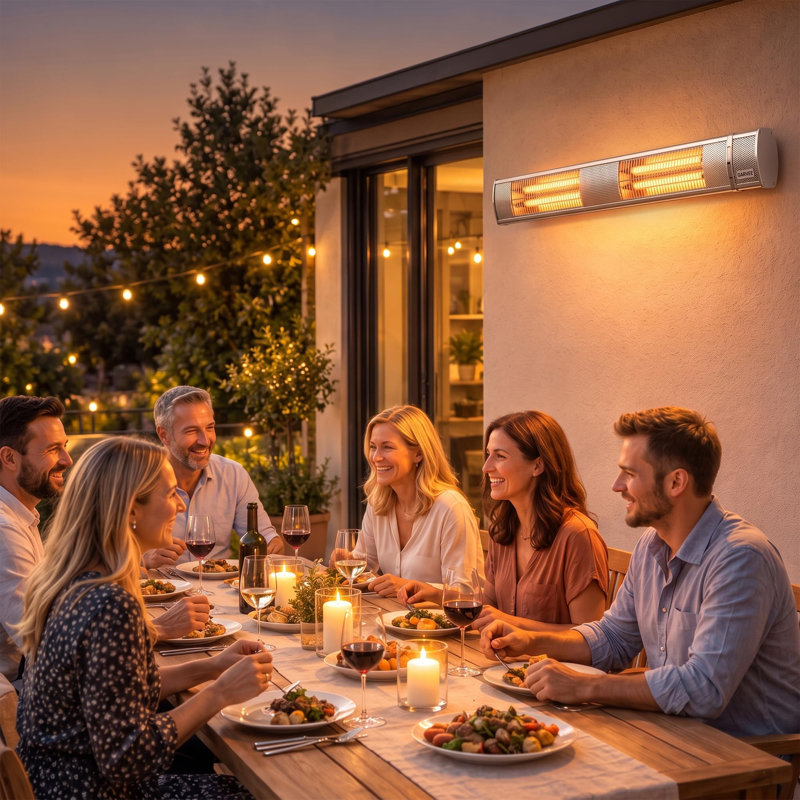 Chauffe-terrasse d'extérieur résistant aux intempéries 3000W avec élément en fibre de carbone pour patio - Argent métallique