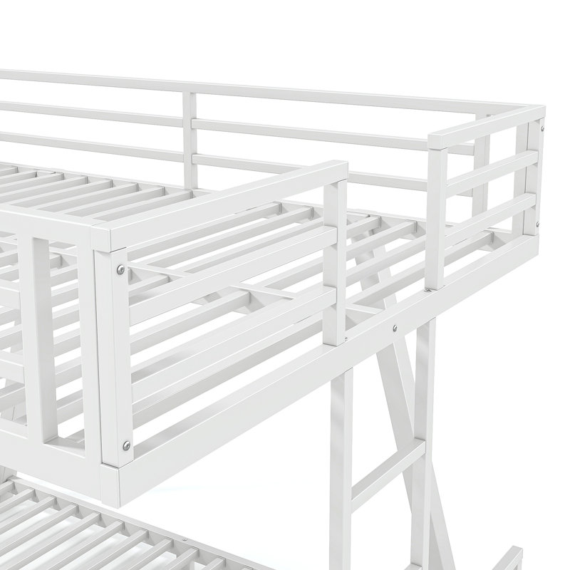 Lit superposé double au-dessus de double avec 2 échelles latérales, lit superposé en métal avec pieds de support spéciaux, lit superposé à profil bas, blanc