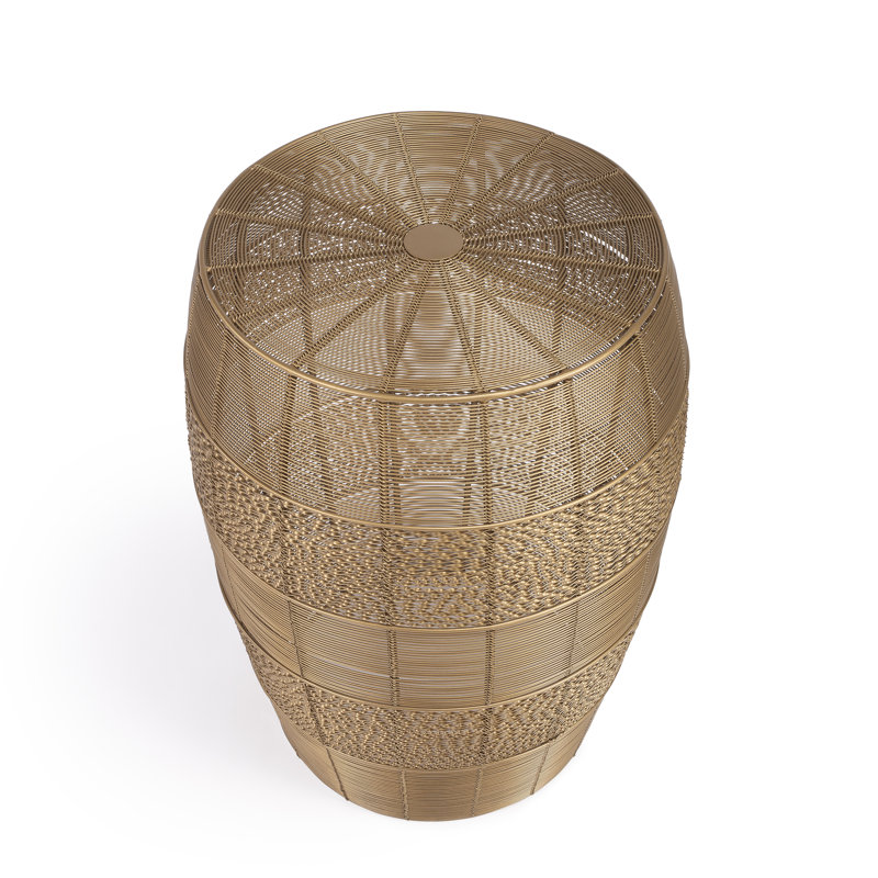 Hegwood Metalworks Drum End Table, Polished Gold