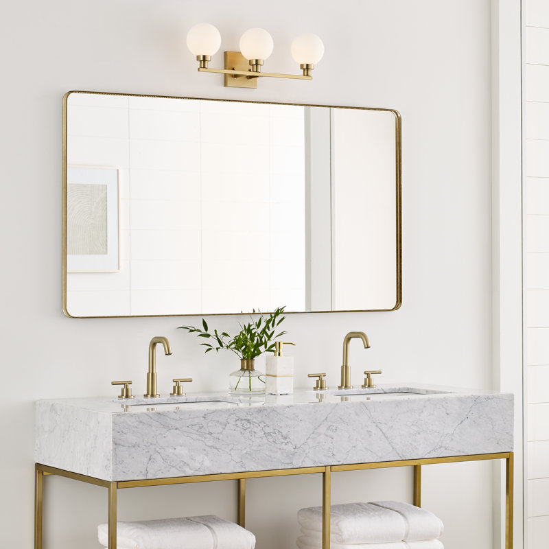 Ruthie 3 Light Frosted Dimmable Vanity Light, Satin Brass