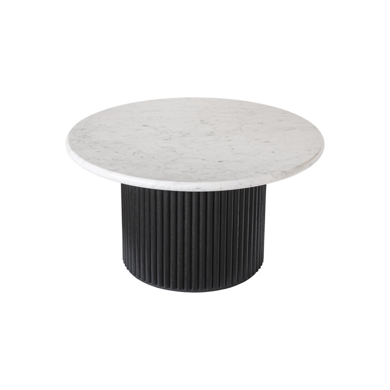 Artemij Drum Coffee Table, White Top/Black Base