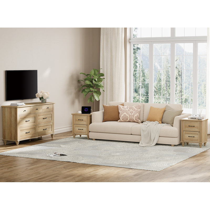 Janaria 3 Piece Bedroom Set - Includes 7 Drawer Dresser For Bedroom, Set Of 2 Nightstands With Charging Station & Drawers, 3 Piece Dresser And Nightstand Sets