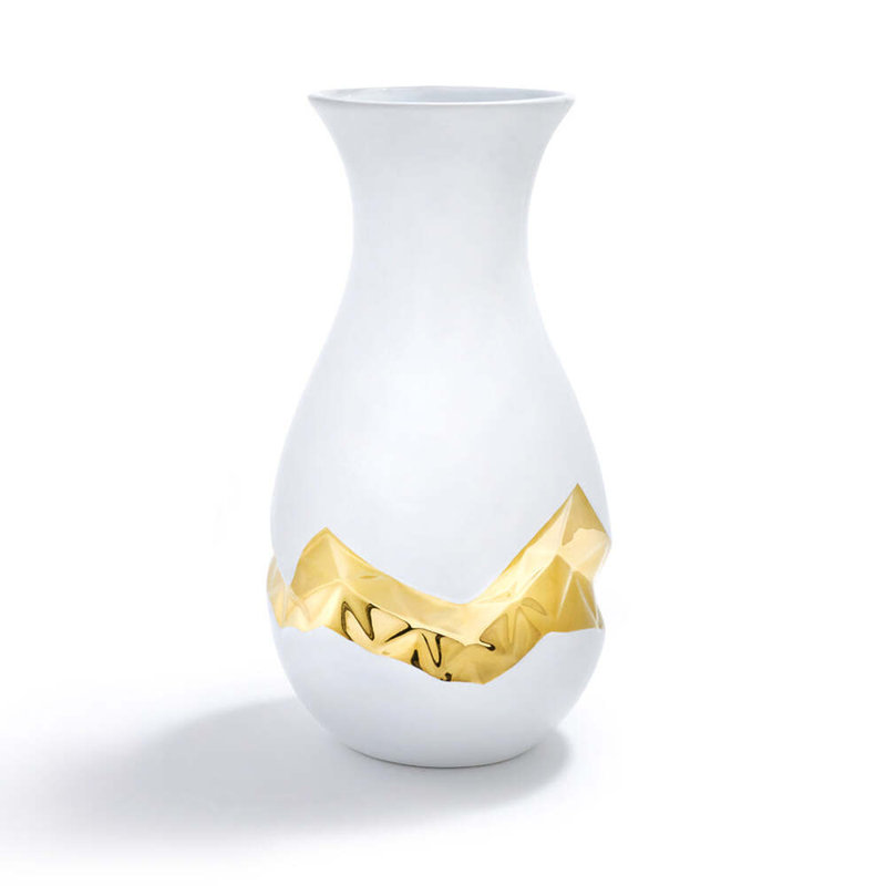 Vase de table en céramique / métal de 5 po de largeur Talianna, Blanc / doré