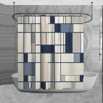 Kryslin Shower Curtain Pattern Bath Mat Bathroom Decor Navy/Beige